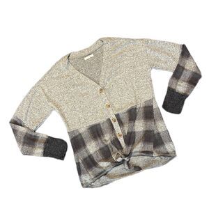 Maurices Women’s Gray Plaid Colorblock Lightweight Cardigan for Layering Size S